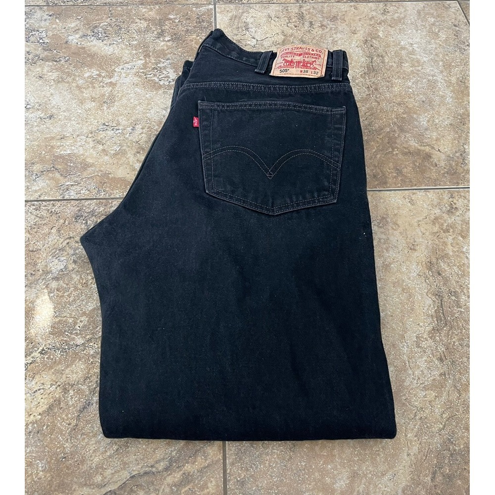 505 Regular Fit Straight Leg Black Denim 38x32  LEVIS Jeans Fit 36X32
